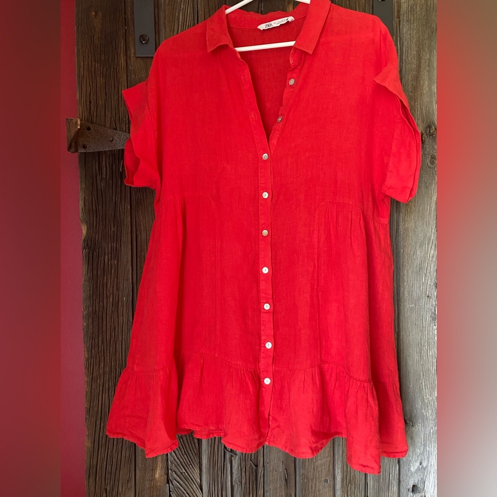 ZARA • size L • red shirt dress